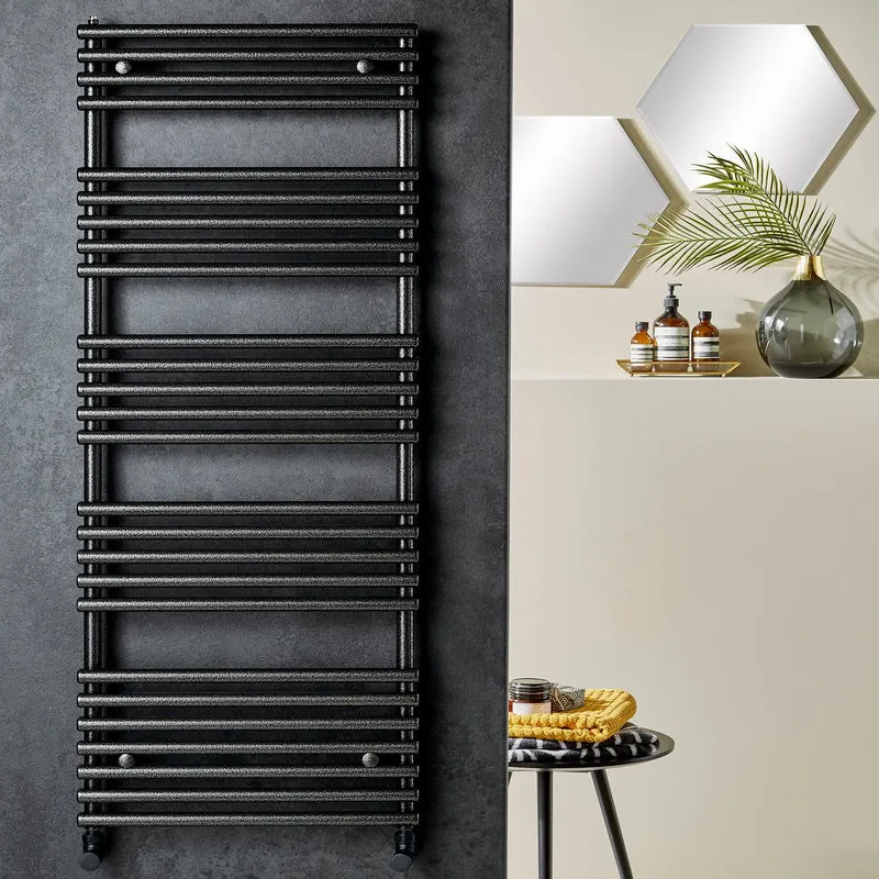 Lana Hammered Black Silver Dual Fuel Heated Towel Radiator