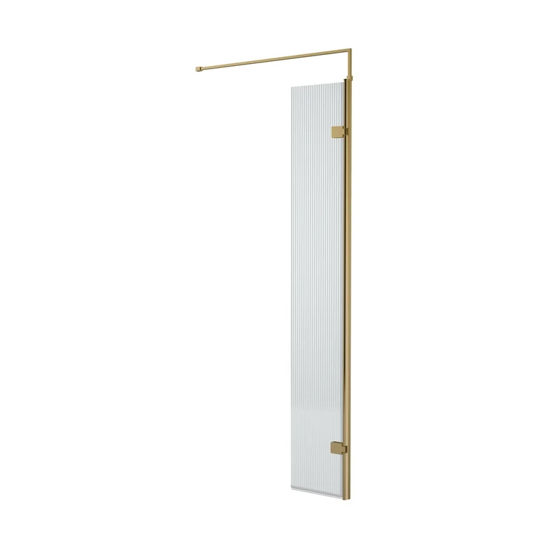 Nuie 300mm Fluted Hinged Screen With Support Bar Contemporary Brushed Brass Aluminium 1850x322x27mm