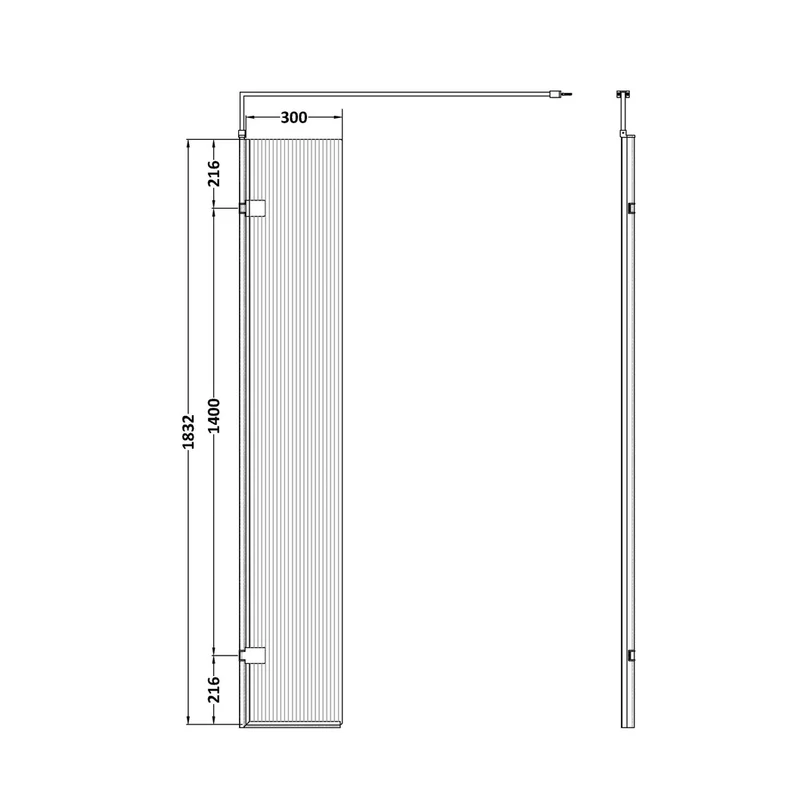Nuie 300mm Fluted Hinged Screen With Support Bar Contemporary Brushed Brass Aluminium 1850x322x27mm
