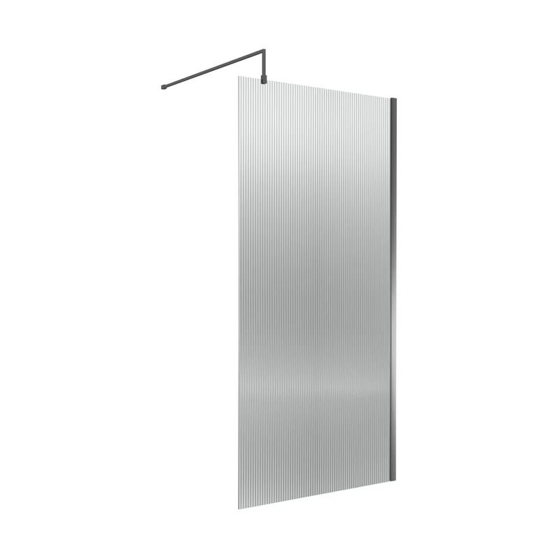 Nuie Fluted Wetroom Screen - 1850x1000mm - Brushed Pewter Contemporary Aluminium 1850x800x13mm
