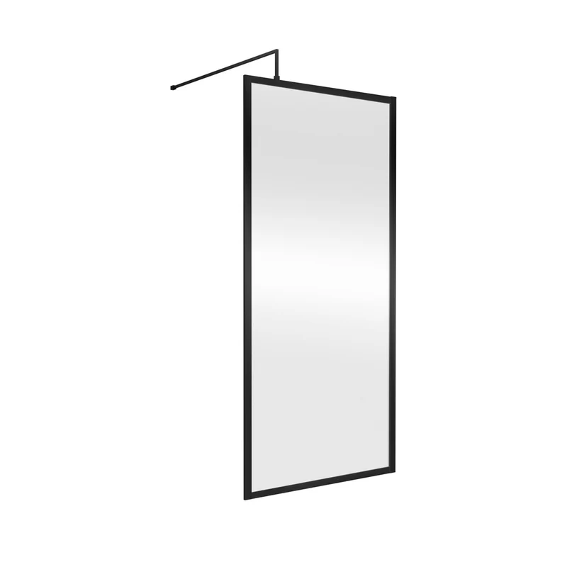 Nuie Full Outer Frame Wetroom Screen 1850x900x8mm Contemporary Matt Black Aluminium 1850x900x13mm
