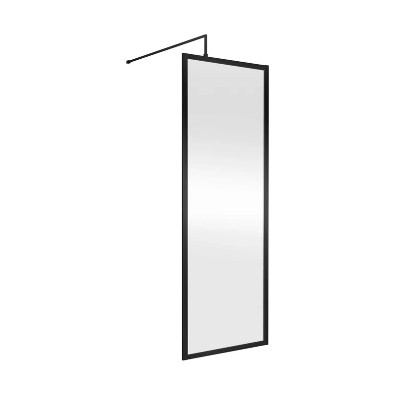 Nuie Full Outer Frame Wetroom Screen 1850x700x8mm Contemporary Matt Black Aluminium 1850x700x13mm