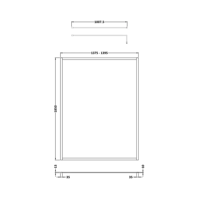 Nuie Full Outer Frame Wetroom Screen 1850x1400x8mm Contemporary Matt Black Aluminium 1850x1400x13mm