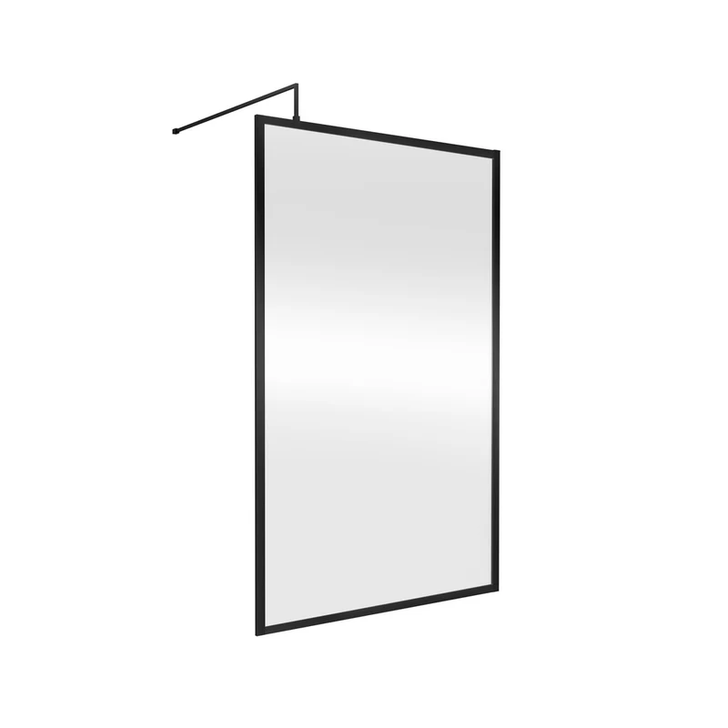 Nuie Full Outer Frame Wetroom Screen 1850x1200x8mm Contemporary Matt Black Aluminium 1850x1200x13mm
