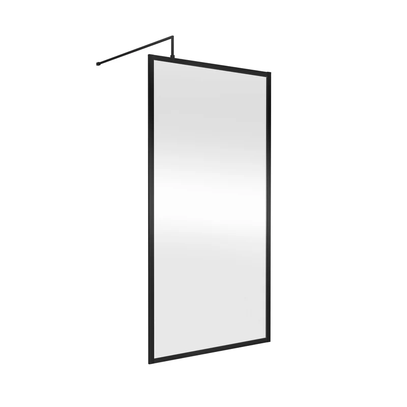 Nuie Full Outer Frame Wetroom Screen 1850x1000x8mm Contemporary Matt Black Aluminium 1850x1000x13mm