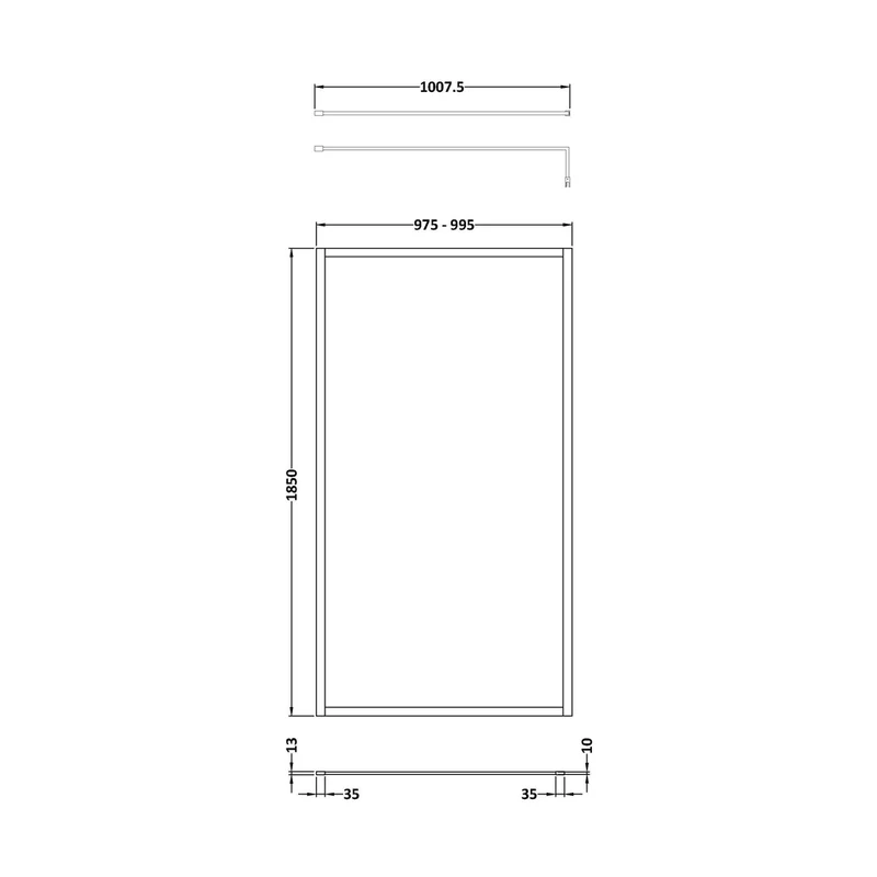 Nuie Full Outer Frame Wetroom Screen 1850x1000x8mm Contemporary Matt Black Aluminium 1850x1000x13mm