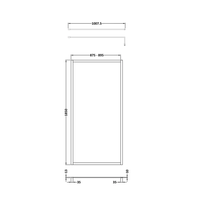 Nuie Full Outer Frame Wetroom Screen 1850x900x8mm Contemporary Brushed Brass Aluminium 1850x900x13mm