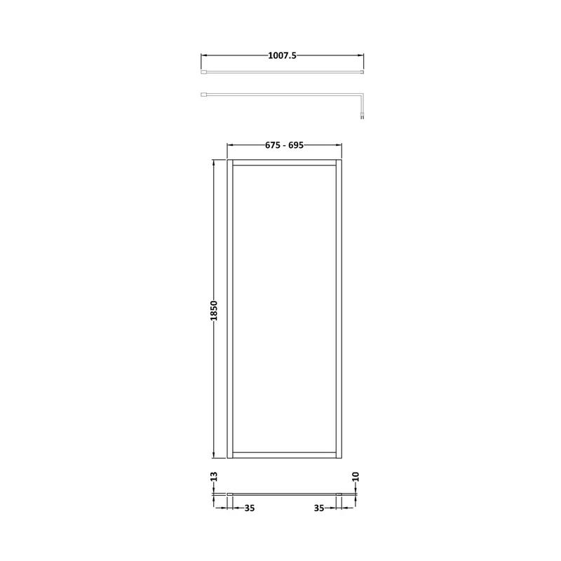 Nuie Full Outer Frame Wetroom Screen 1850x700x8mm Contemporary Brushed Brass Aluminium 1850x700x13mm