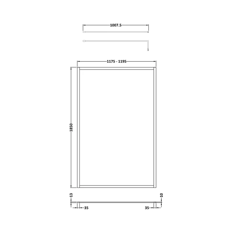 Nuie Full Outer Frame Wetroom Screen 1850x1200x8mm Contemporary Brushed Brass Aluminium 1850x1200x13mm