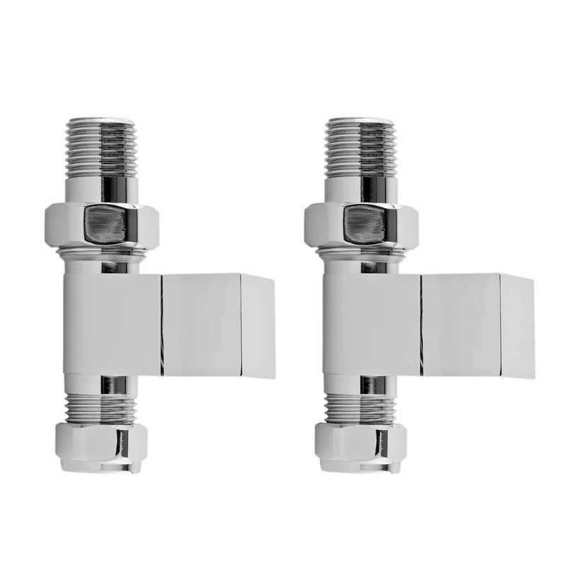 Nuie Radiator Valves Straight Radiator Valve Pack (pairs) Contemporary Chrome Steel 95x65x65mm