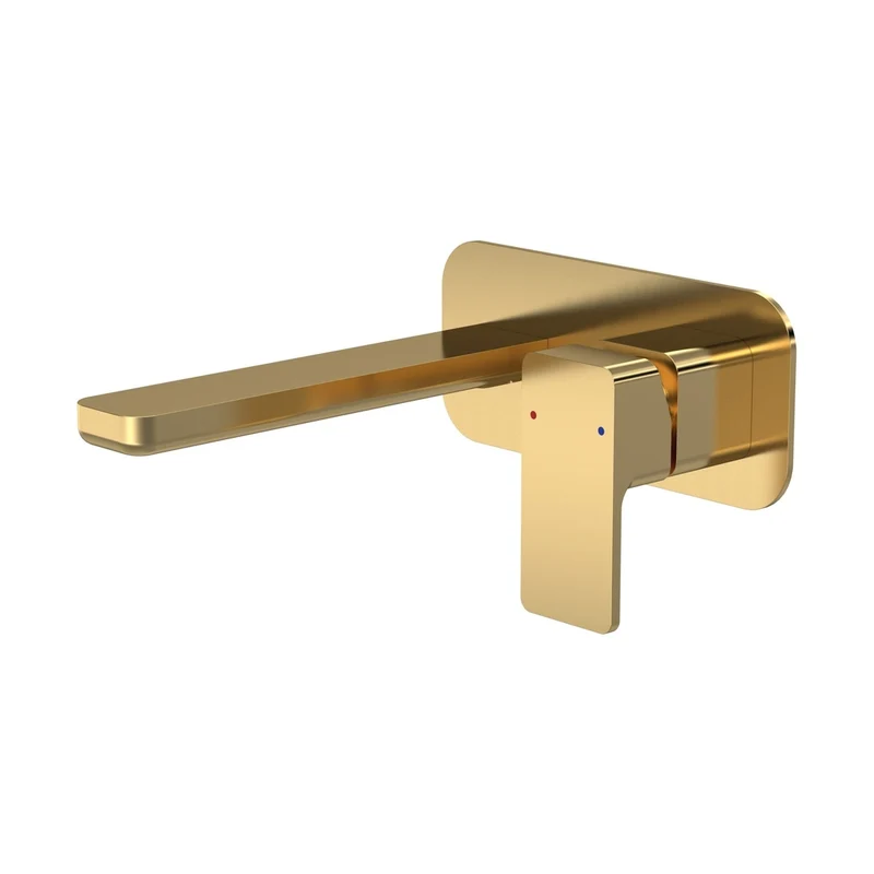 Nuie Windon Wall Mounted 2 Tap Hole Basin Mixer With Plate Contemporary Brushed Brass Brass,plastic 70x180x199mm