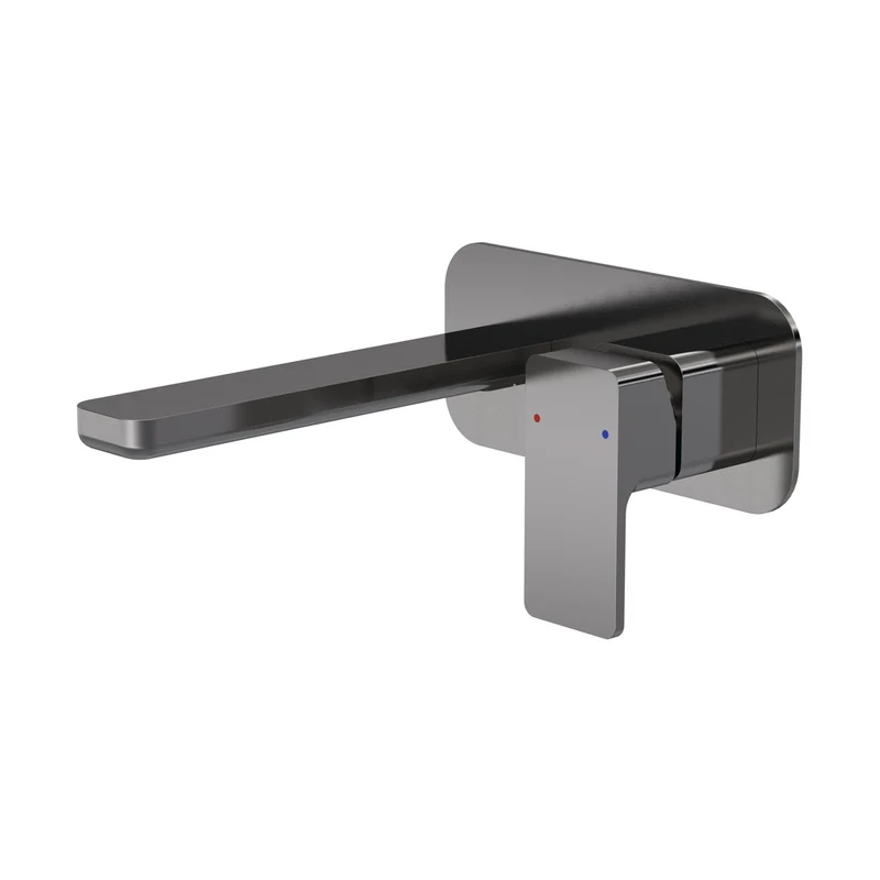 Nuie Windon Wall Mounted 2 Tap Hole Basin Mixer With Plate Contemporary Brushed Pewter Brass,plastic 70x180x199mm