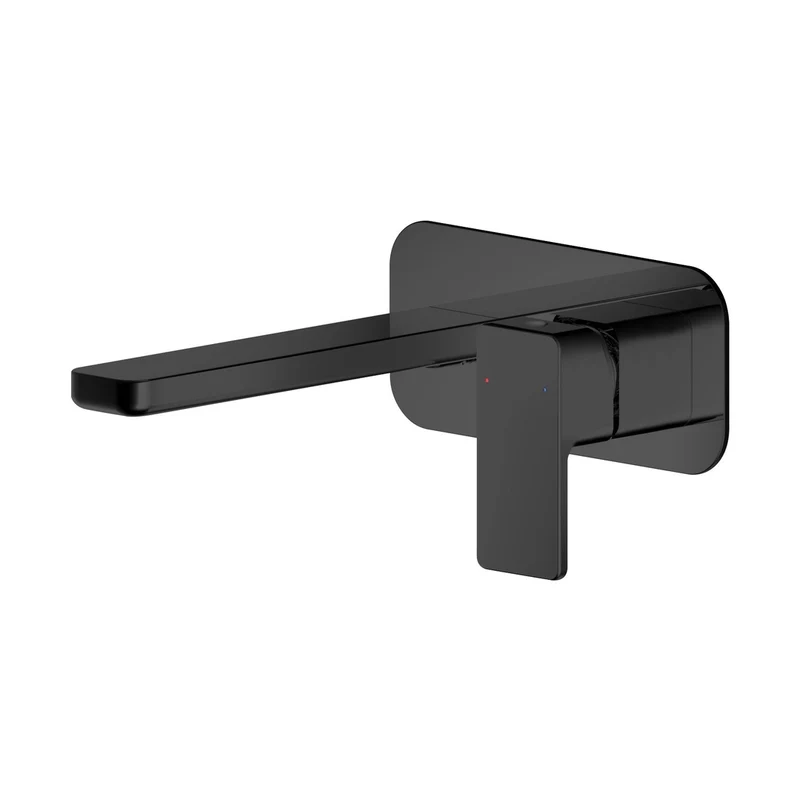 Nuie Windon Wall Mounted 2 Tap Hole Basin Mixer With Plate Contemporary Matt Black Brass,plastic 70x180x199mm