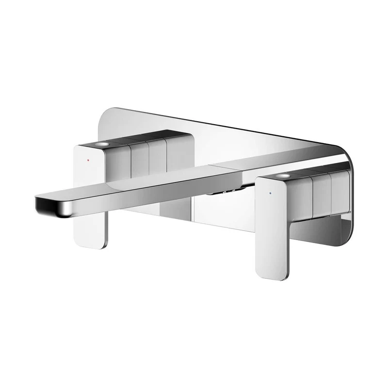 Nuie Windon Wall Mounted 3 Tap Hole Basin Mixer With Plate Contemporary Chrome Brass 75x280x199mm
