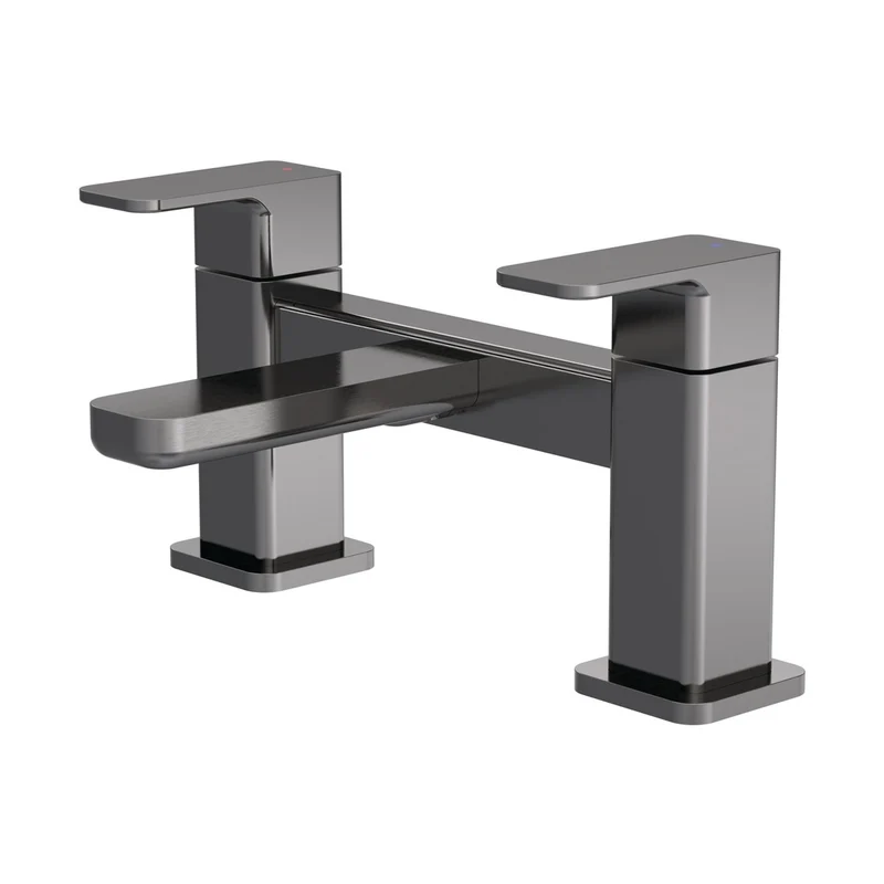 Nuie Windon Deck Mounted Bath Filler Contemporary Brushed Pewter Brass 136x230x147mm