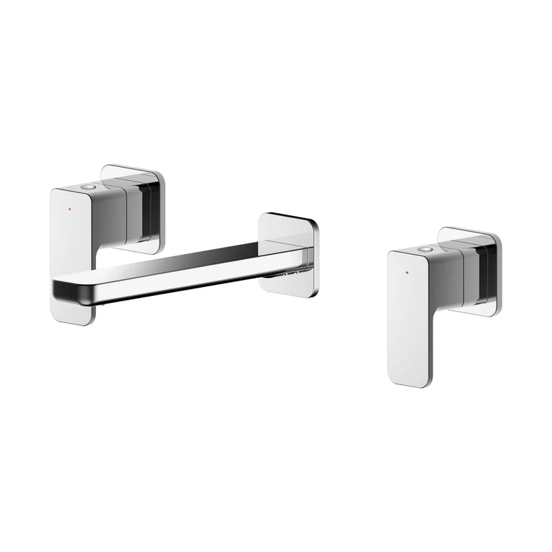 Nuie Windon Wall Mounted 3 Tap Hole Basin Mixer Contemporary Chrome Brass 75x250x201mm