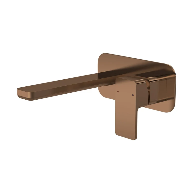 Nuie Windon Wall Mounted 2 Tap Hole Basin Mixer With Plate Contemporary Brushed Bronze Brass 70x180x199mm