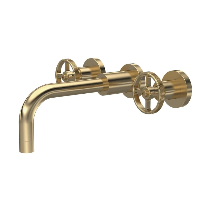 Nuie Revolution Wall Mounted Basin Mixer Contemporary Brushed Brass Brass 113x255x220mm