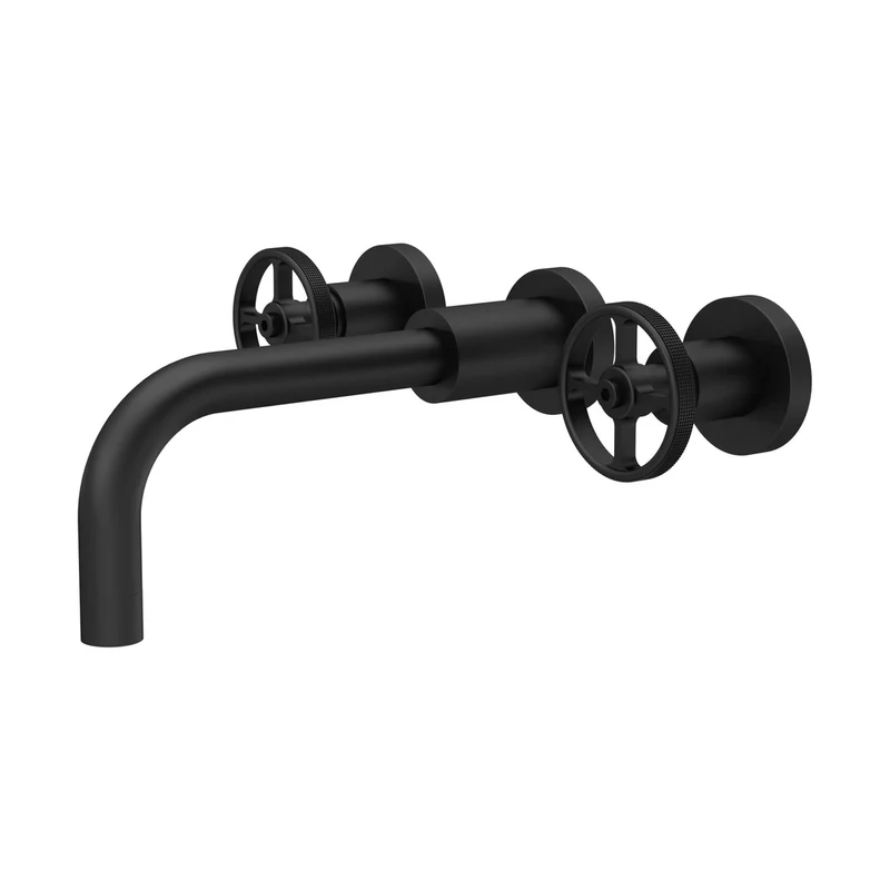 Nuie Revolution Wall Mounted Basin Mixer Contemporary Matt Black Brass 113x255x220mm