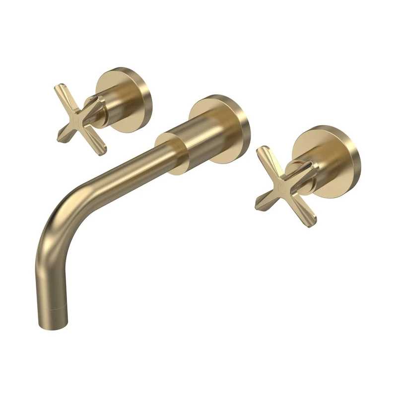 Nuie Aztec Wall Mounted Basin Mixer Contemporary Brushed Brass Brass 113x255x220mm