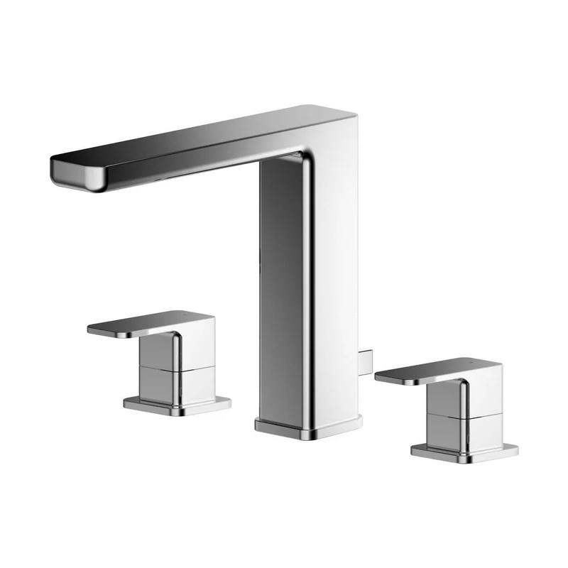 Nuie Windon Deck Mounted 3 Tap Hole Basin Mixer With Pop Up Waste Contemporary Chrome Brass 160x250x152mm