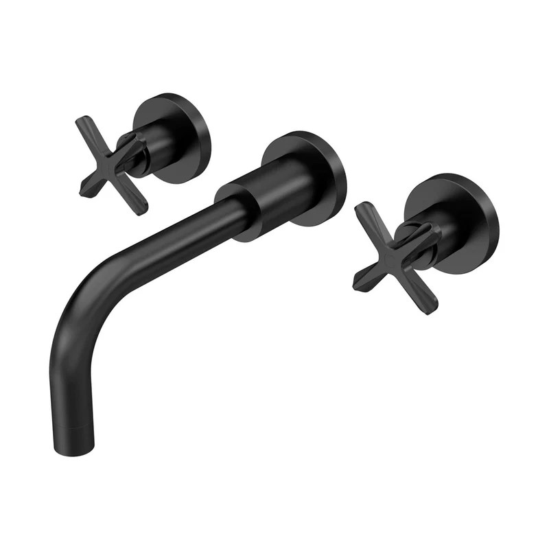 Nuie Aztec Wall Mounted Basin Mixer Contemporary Matt Black Brass 113x255x220mm