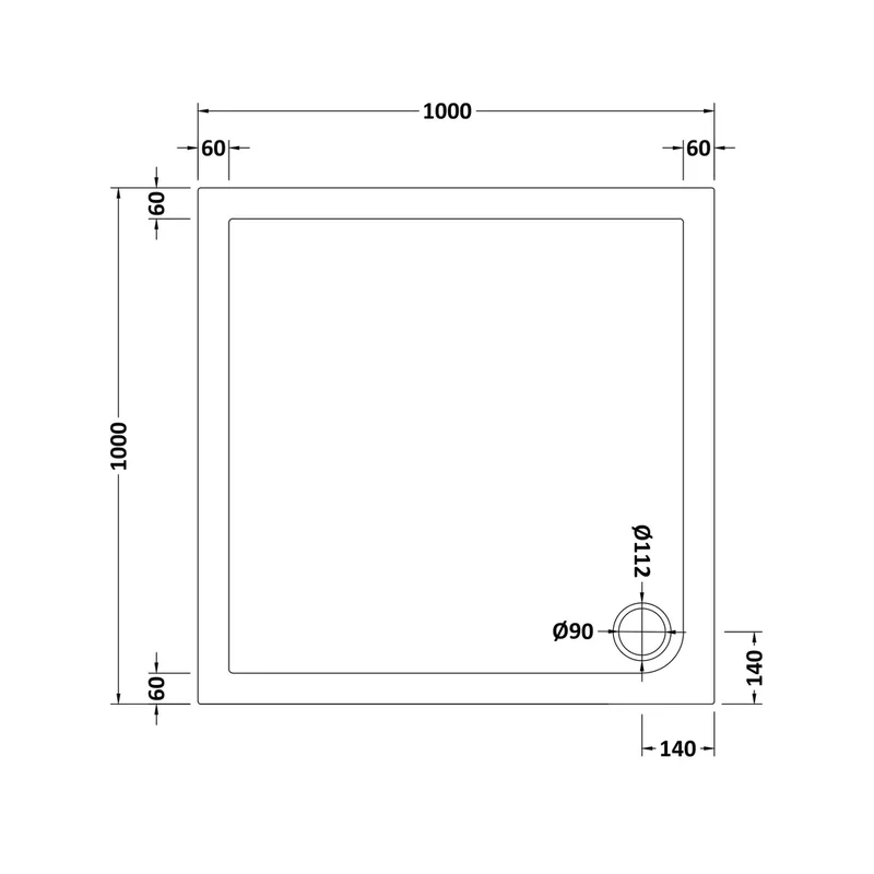 Nuie Square Trays Square Shower Tray 1000 X 1000mm Contemporary White Acrylic Capped ABS Caco3 And Pu