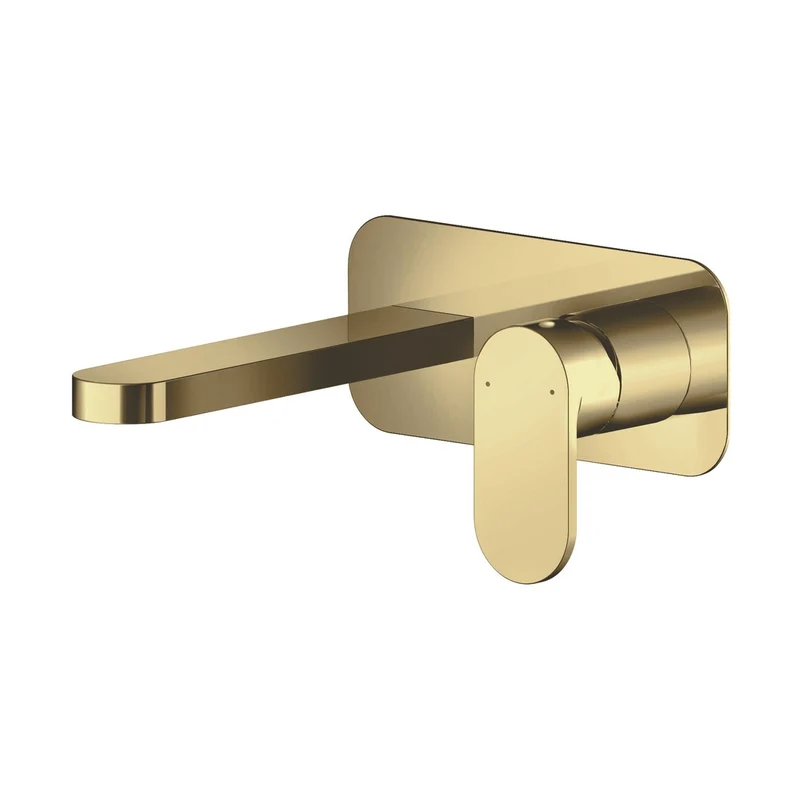 Nuie Binsey Wall Mounted 2 Tap Hole Basin Mixer With Plate Contemporary Brushed Brass Brass 80x180x193mm