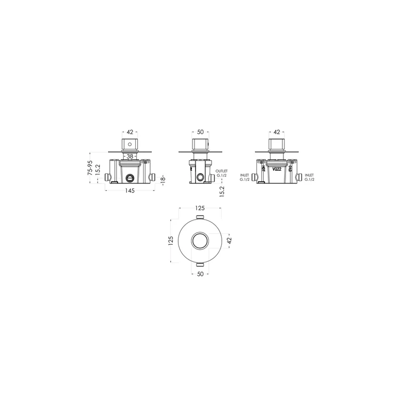 Nuie Binsey Thermostatic Temperature Control Valve Contemporary Chrome Brass ABS 125x125x135mm
