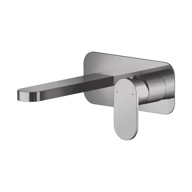 Nuie Binsey Wall Mounted 2 Tap Hole Basin Mixer With Plate Contemporary Brushed Pewter Brass 80x180x193mm