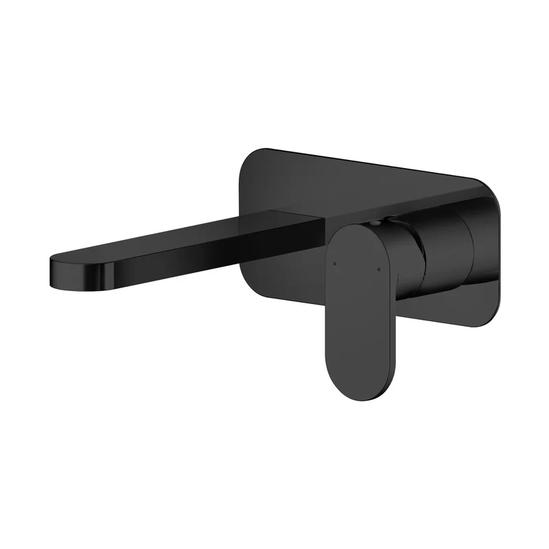 Nuie Binsey Wall Mounted 2 Tap Hole Basin Mixer With Plate Contemporary Matt Black Brass 80x180x193mm