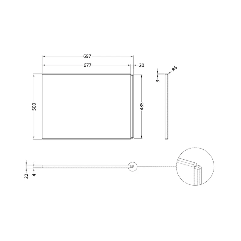 Nuie Shower Bath End Panel (700mm) Contemporary European White Acrylic 500x700x26mm
