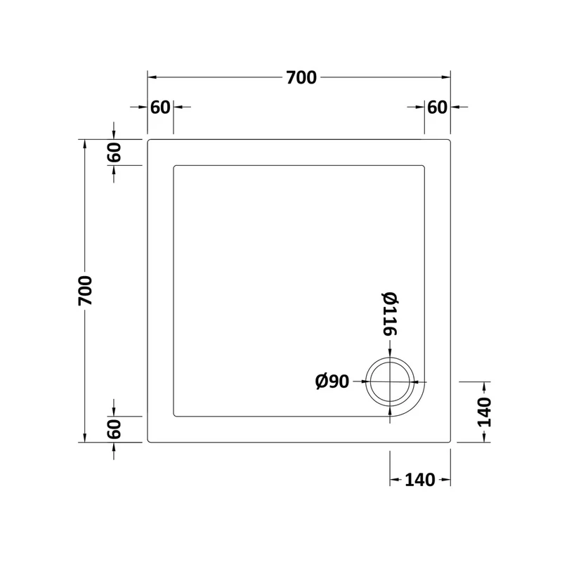 Nuie Square Trays Square Shower Tray 700 X 700mm Contemporary White Acrylic Capped ABS Caco3 And Pu