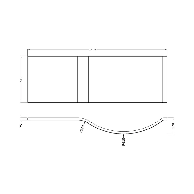 Nuie 1500mm P Shaped Front Panel Contemporary European White Acrylic 500x1500x30mm