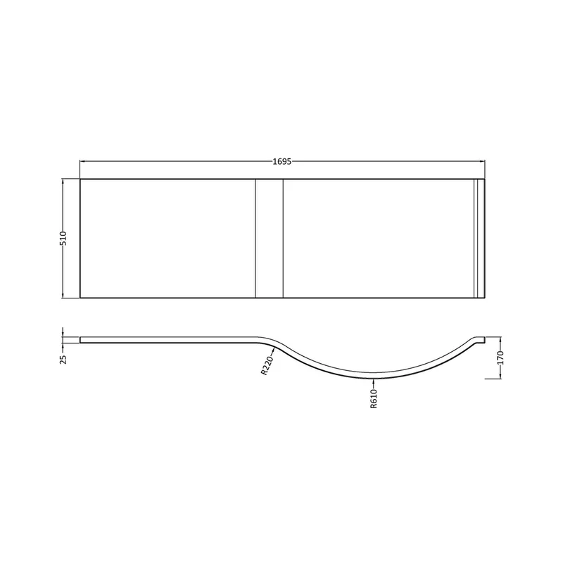 Nuie 1700mm P Shaped Front Panel Contemporary European White Acrylic 500x1700x30mm