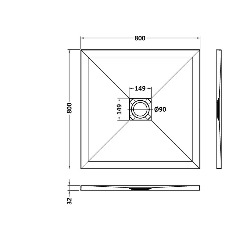 Nuie Slim Square Trays Square Shower Tray 800 X 800mm Contemporary Grey Slate Acrylic Capped ABS Caco3 And Pu
