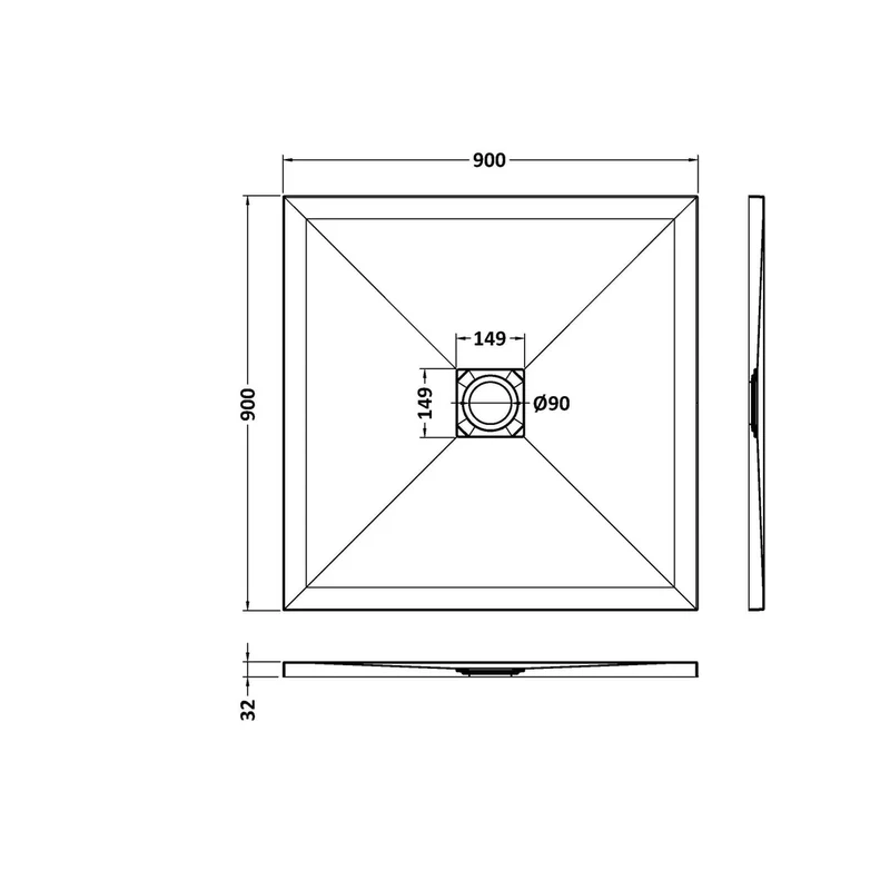 Nuie Slim Square Trays Square Shower Tray 900 X 900mm Contemporary White Slate Acrylic Capped ABS Caco3 And Pu
