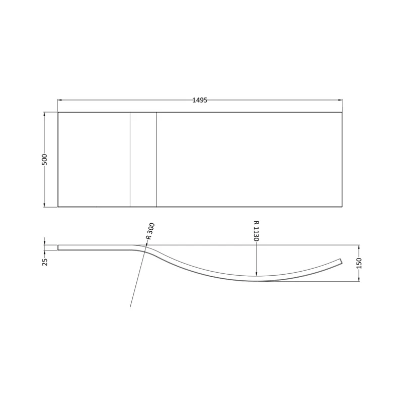 Nuie 1500mm B Shaped Front Panel Contemporary White Acrylic 500x1500x30mm