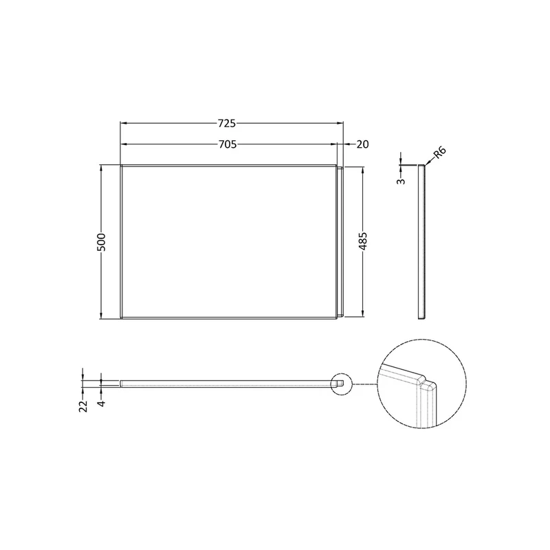 Nuie Shower Bath End Panel (725mm) Contemporary European White Acrylic 500x725x26mm