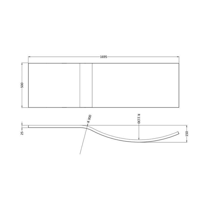 Nuie 1700 B Shaped Front Panel Cw Fixing Kit Contemporary European White Acrylic 500x1800x30mm
