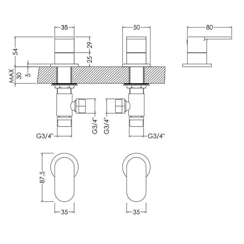 Capri Bath Valves & Overflow Filler Waste Set - Chrome