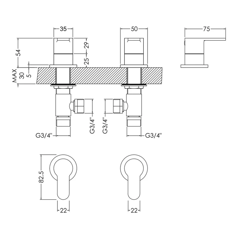 Lana Bath Valves & Overflow Filler Waste Set - Chrome