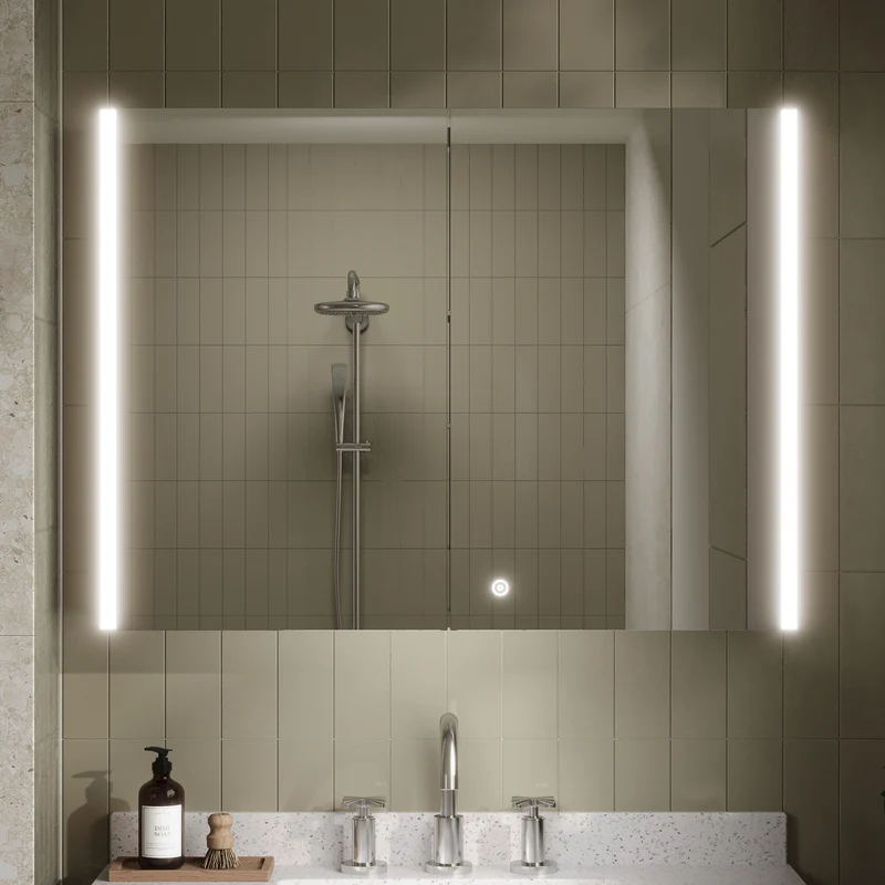 Lumin 800mm LED Touch Sensor Mirror Cabinet With Shaver Socket & Demister
