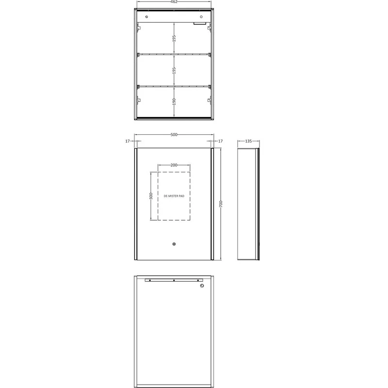 Lumin 500mm LED Touch Sensor Mirror Cabinet With Shaver Socket & Demister