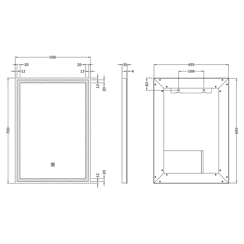 Cape 500 x 700mm LED Touch Sensor Mirror With Demister