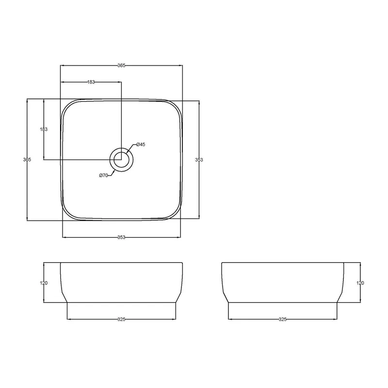 Lana Square 365mm Countertop Basin