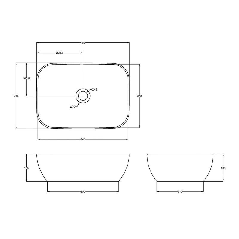 Lana Rectangular 455mm Countertop Basin