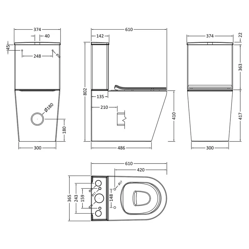 Lana Rimless Close Coupled Back To Wall Toilet & Soft Close Seat