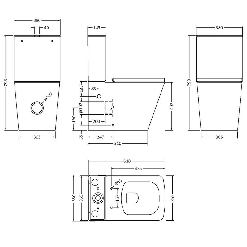 Como Rimless Close Coupled Back To Wall Toilet & Soft Close Seat