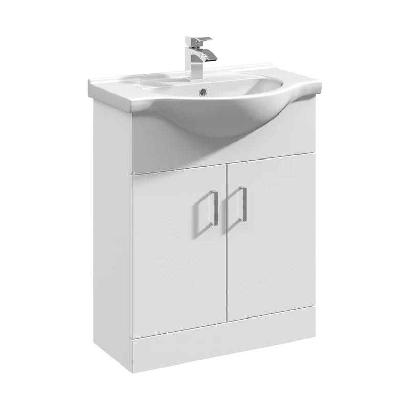 Nuie Mayford 650mm Floor Standing Cabinet & Round Basin Contemporary Gloss White MFC Painted Gloss 836x650x446mm